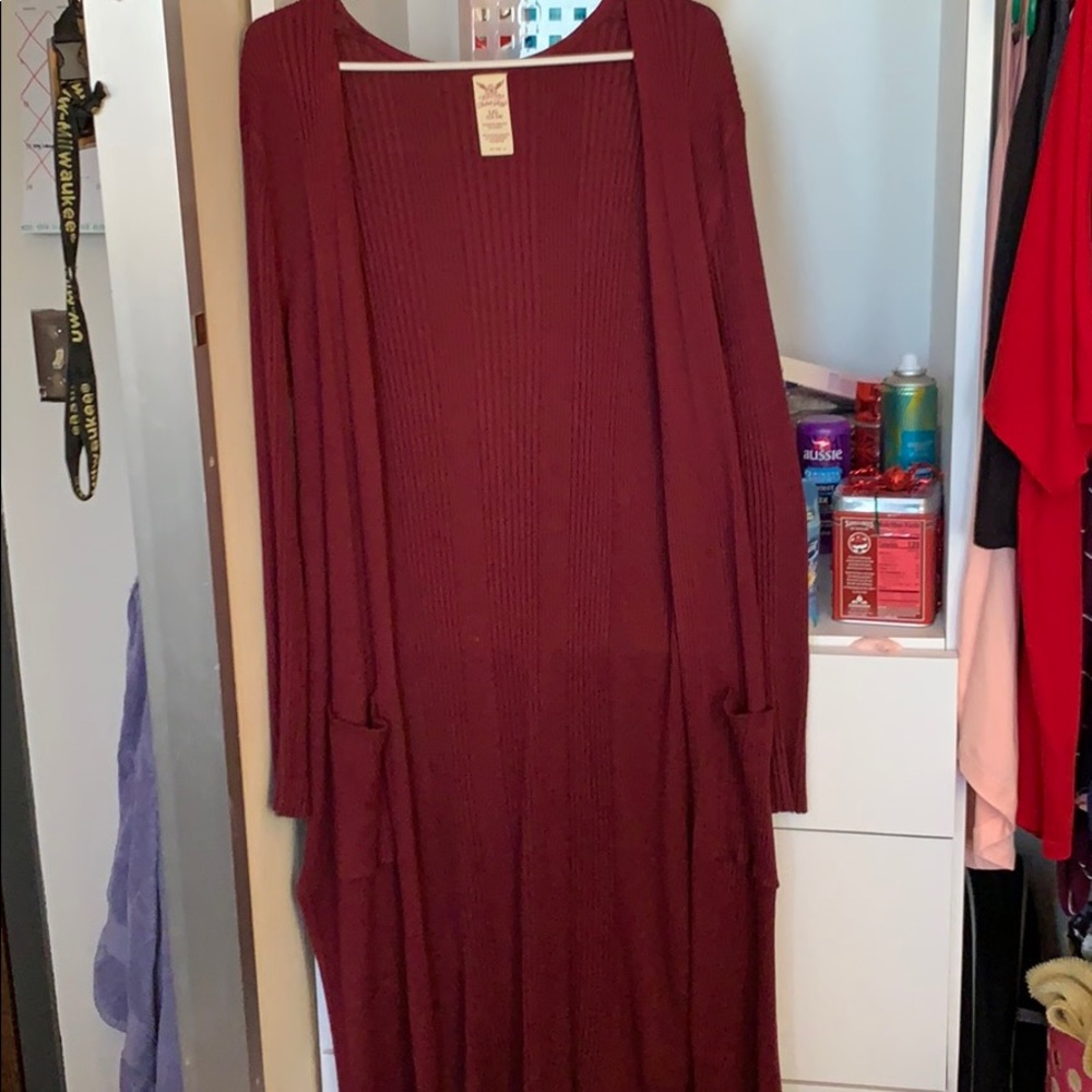Red cardigan